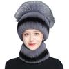 Women Winter Fashion Real Fur Hat and Headbands With Elastic Bigger Silver Fox Fur Pompoms Rex Rabbit Fur Hat Scarf One Set
