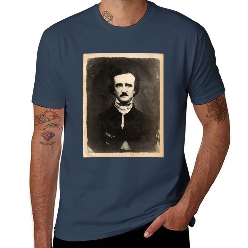 Edgar Allan Poe Inspiriertes Vintage Foto Porträt Druck T-Shirt Sportlich Lässig Schnelltrocknendes T-Shirt