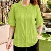 Women Casual Lace Patchwork Round Neck 3/4 Sleeve Loose Blouse