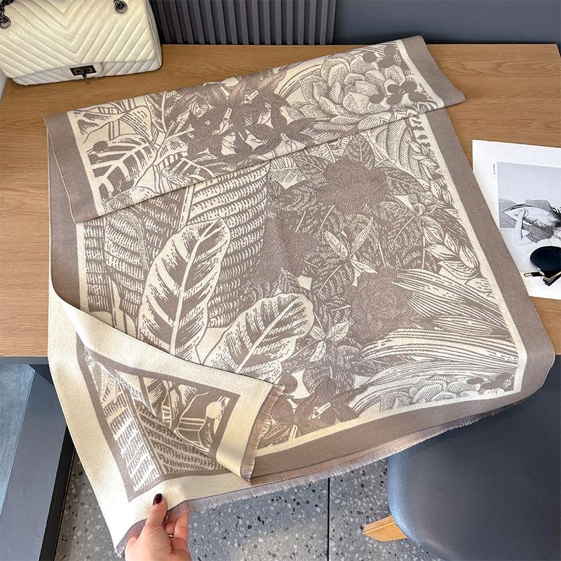 Imitation Cashmere Plant Line Draft Forest Comfortable And Warm Soft And Breathable Double-Sided Scarf Office Shawl