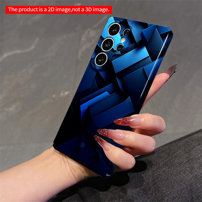 2DFlat Samsung phone case Blue Geometric Layered Pattern Phone Case Applicable to Galaxy S22 S23 S24 S25ULTRA S26 A12 A13 A14 A15 A16