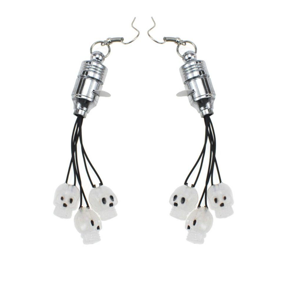 Luminous Halloween Pendant Pumpkin Dangle Ear Clips LED Skull Earrings Electric Black Cat Glowing Dangle Earrings