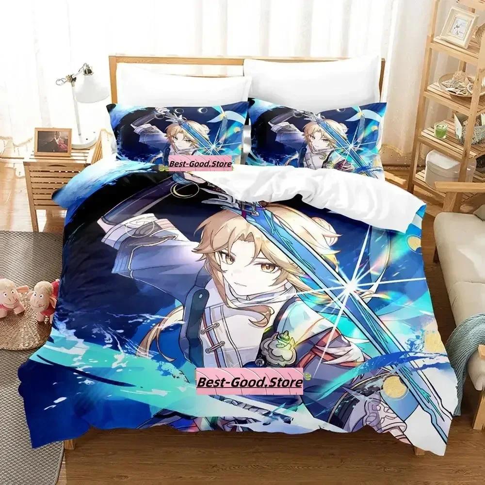 Kawaii Honkai Star Rail Bedding Set Printed Bed Set With Pillowcase Duvet Cover Single Double Queen King Size Adult Kid Bedroom