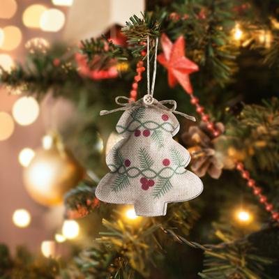 New Christmas Linen Pendant Printed Five-pointed Star Christmas Tree Shopping Mall Decoration Small Pendant