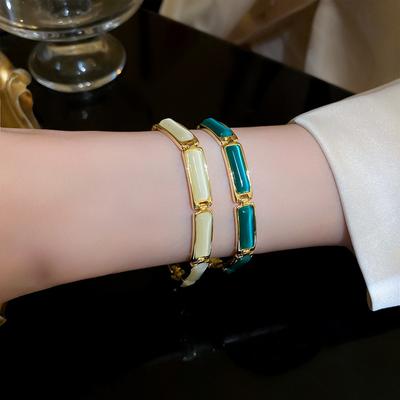 Pulsera Geométrica de Ópalo y Zirconio Electrochapada en Oro Real Corea del Sur Nicho Pulsera Ins Pulsera de Lujo Ligero de Alta Gama