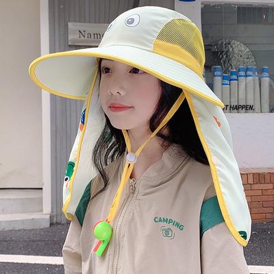 Summer Hats For Boys Girls Sun Hat Outdoor Sunscreen Wide Brim Bucket Hat With Shawl Sunshade Cartoon Fisherman Cap Kids Child