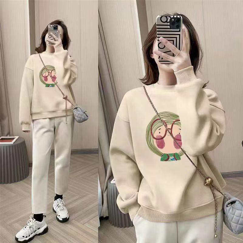 Women s Fashion Cartoon Print Sweatshirt Casual Crew Neck Long Sleeve Pullover Top L
