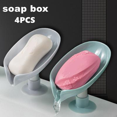Leaf Design Drain Soap Box With Suction Cup Decorative Plastic Self Draining Bathroom Soap Tray Bathroom Organizers Storage