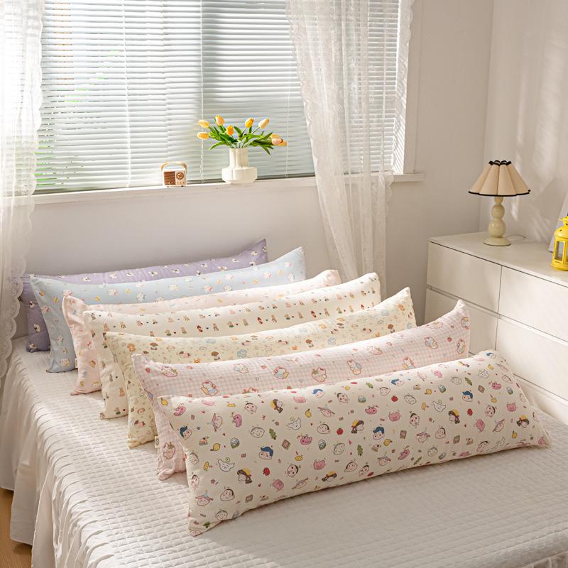 100% Cotton Double-Layer Gauze Long Body Pillow - Comfortable Leg-Hugging Side Sleeper Pillow