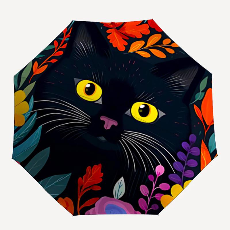 1pc Cat Flowers Automatic Folding Umbrella - Compact 8-Rib Design, Durable Plastic & Iron, Lightweight for Outdoor Daily Use055