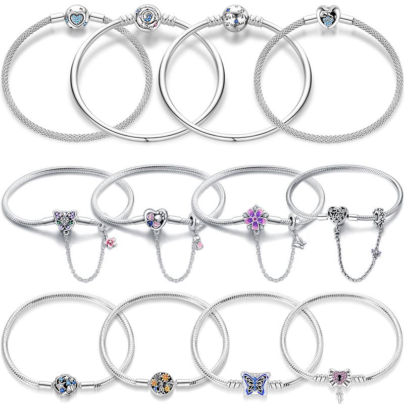Real 925 Sterling Silver 17-20CM Butterfly Pet Ocean Starry Sky Original Bracelet Fit for Wedding Fine Jewelry DIY Making