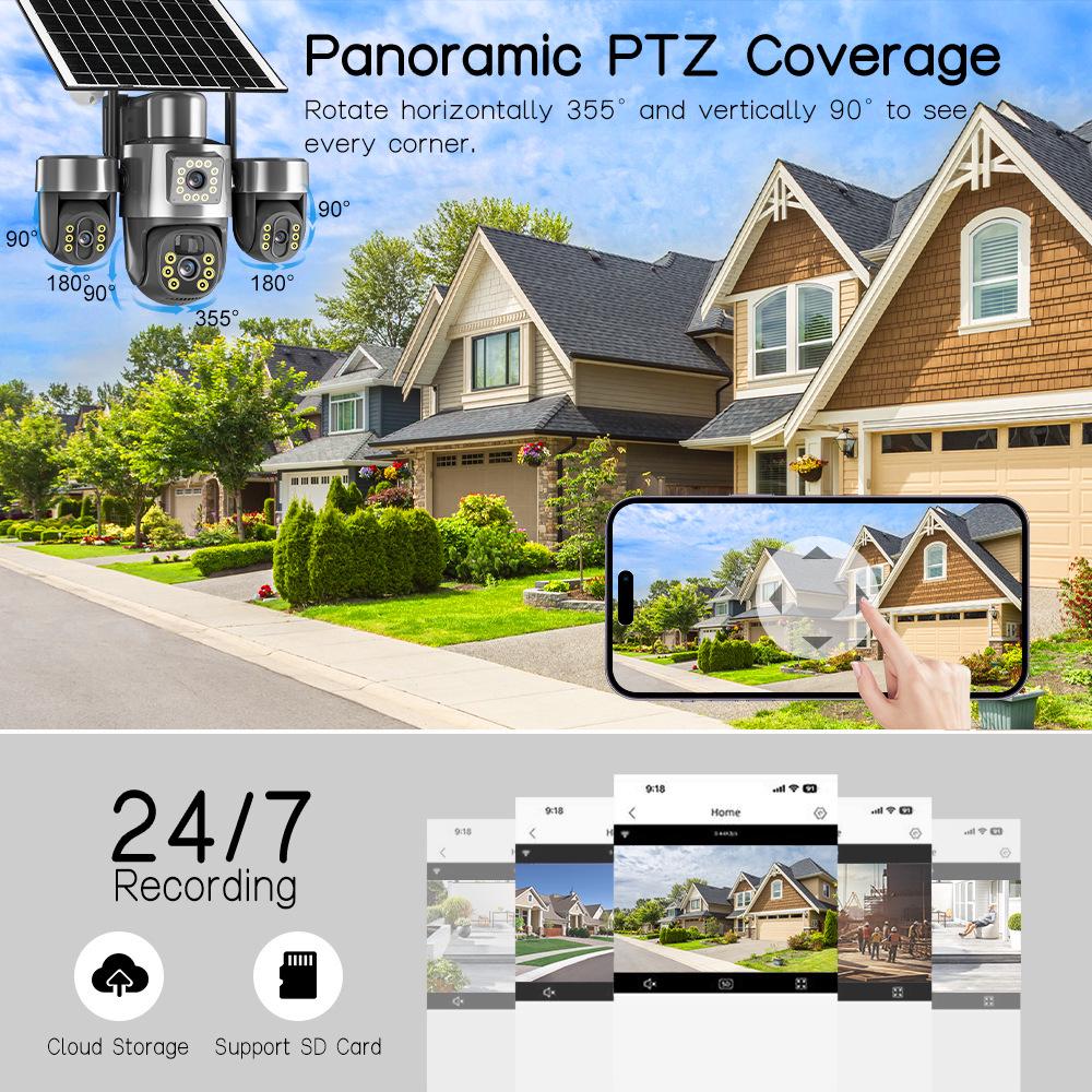 V380PRO 9MP 3-Lens Solar-Powered Camera with 3-Axis Gimbal and Night Vision