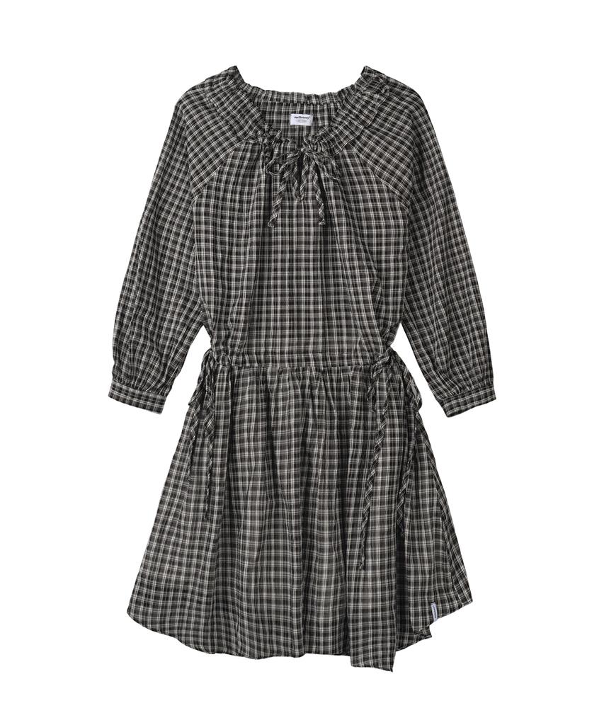 Mellotoli Frill Neck Check Midi Dress (2 Colors)