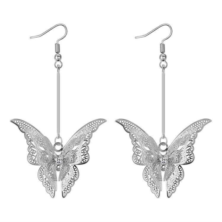 South East Asia Popular, Korean Version of Fashion Small Fresh Hollow Butterfly Earrings, Flash Diamond Double Butterfly Earrings Earrings