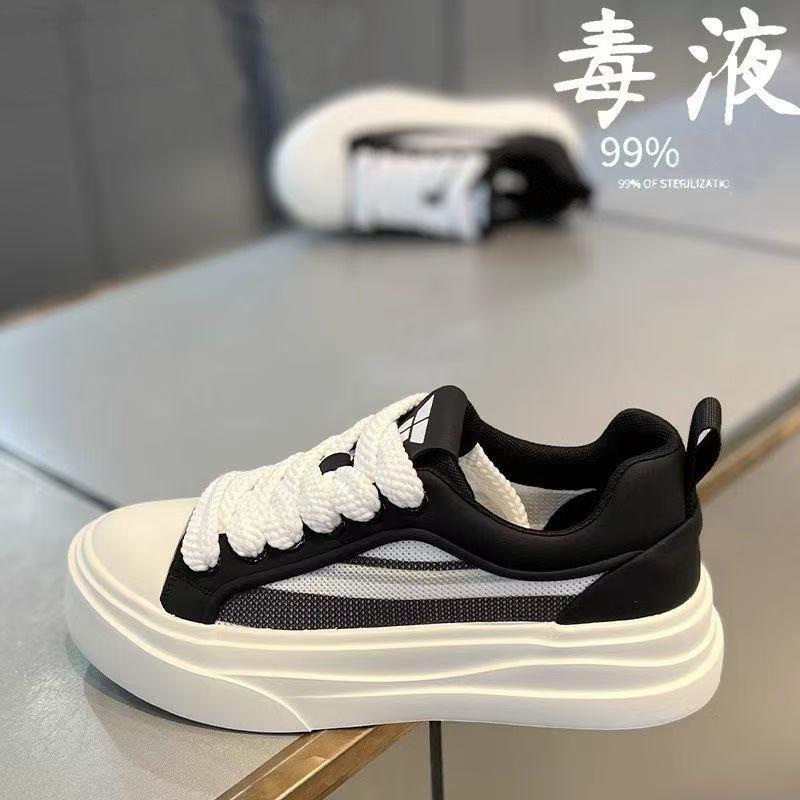 New casual versatile low-top breathable mesh men's shoes trendy men's fashion white shoes thick baseplate shoes