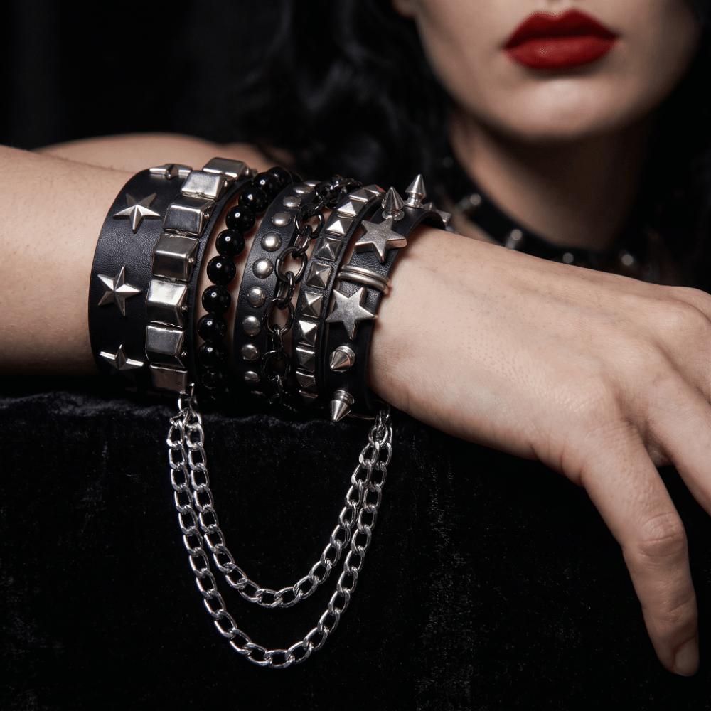 5 pcs Zinc Zinc Alloy Chain Bracelet Spike Star Stud Wristband Rock Style Punk Bracelet Set Gift