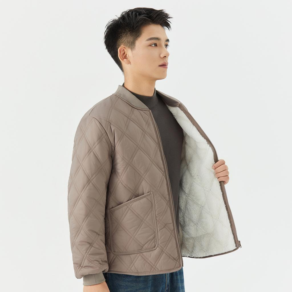 Men's Winter Warm Jacket With Pockets Outdoor Indoor Windproof Full Zip Padded Long Sleeve Coats for Men Thick Fleece Lined Quilted House Wear Jackets