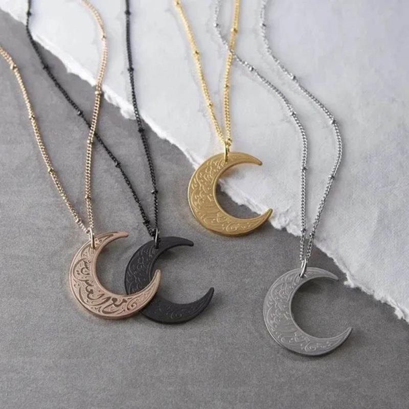Ayatul Kursi Crescent Necklace Arabic Gold Silver Color Religion Jewelry Prayer Moon Pendant Necklaces Neck Jewelry