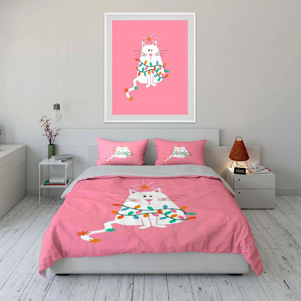 Cartoon Cat Festive Decor Set Soft Comfortable Duvet Cover Bedding Set Included 1*Duvet Cover & 2*Pillowcases, Gift