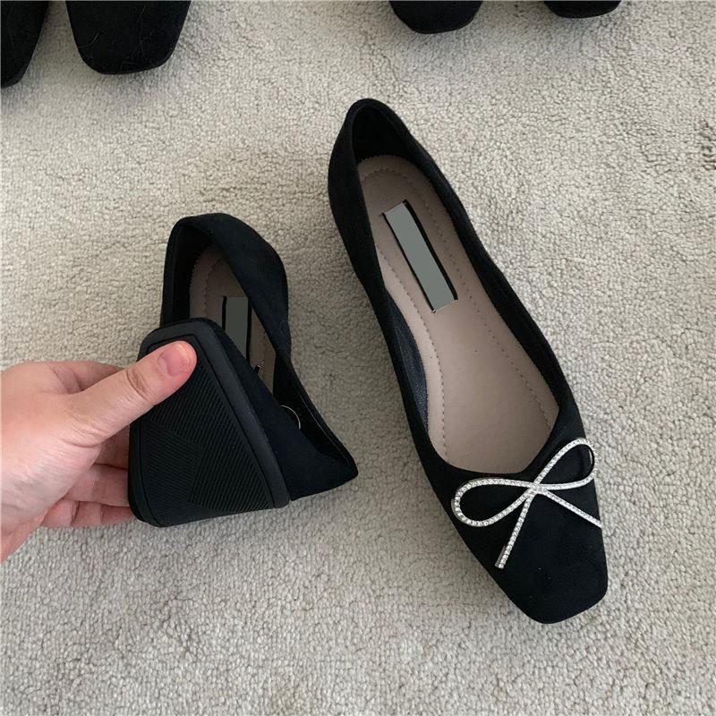 Mode Ballerinas Damen Frühling Herbst Neu 2025 Französische eckige Zehen Schleife Lässig Allround Schwarz Pumps Pantoletten Damenschuhe Übergröße 43 44