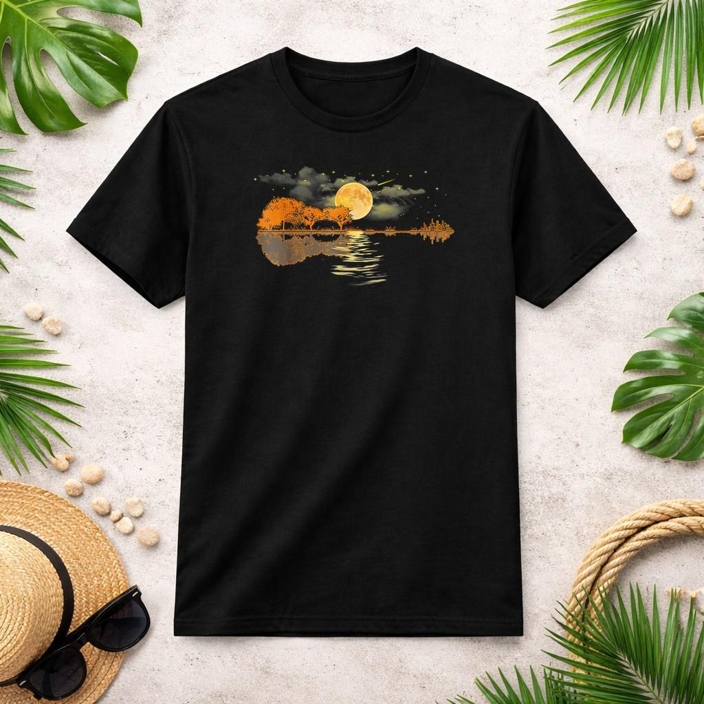 Guitar Lake Reflections Love Musician Acoustic Guitar T-Shirt S-4XL S