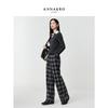 JIUZI Annakol Women's Retro Plaid Loose Straight-Leg Pants