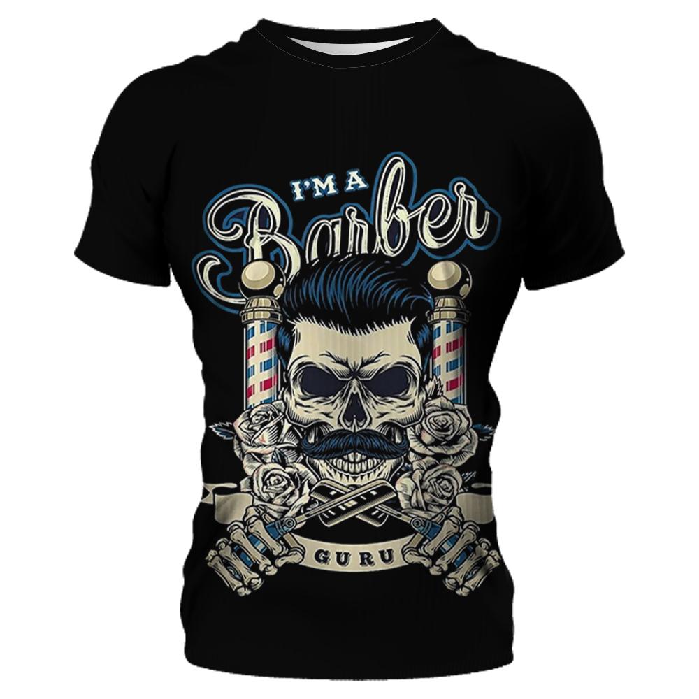 Men Shirt 3D Barber Custom Clothing O Neck Oversized Casual Short Sleeve Top Cool Punk Streetwear for Male Tees Summer T-Shirt