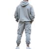 Mens Warm Thick Multiple Pockets Hooded Sweatshirt And Cuffed Sweatpants Two Piece Sports Set