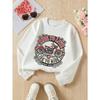 European Sizes Motorcycle Logo Sweatshirt for Girls, Crew Neck Western-Style Long-Sleeved Top for Young Girls