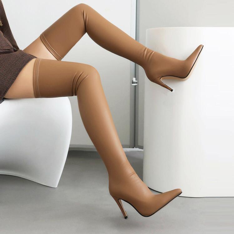 Fashion 2024 ElasticBlack Matte Over Knee Boots Racing Party Trendy Sexy Steel Pipe Dance Long Boots High-heel 8.5cm/10cm/12cm Size 46