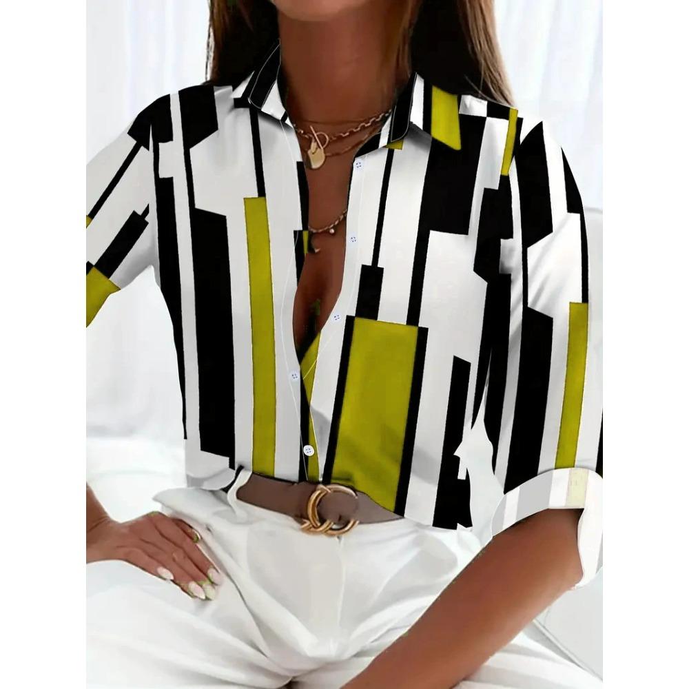 Fashion Plaid Striped Women Long Sleeve Shirts All Season D Printed Street Trend Ladies Blouse Casaul Shirt Women Clothing