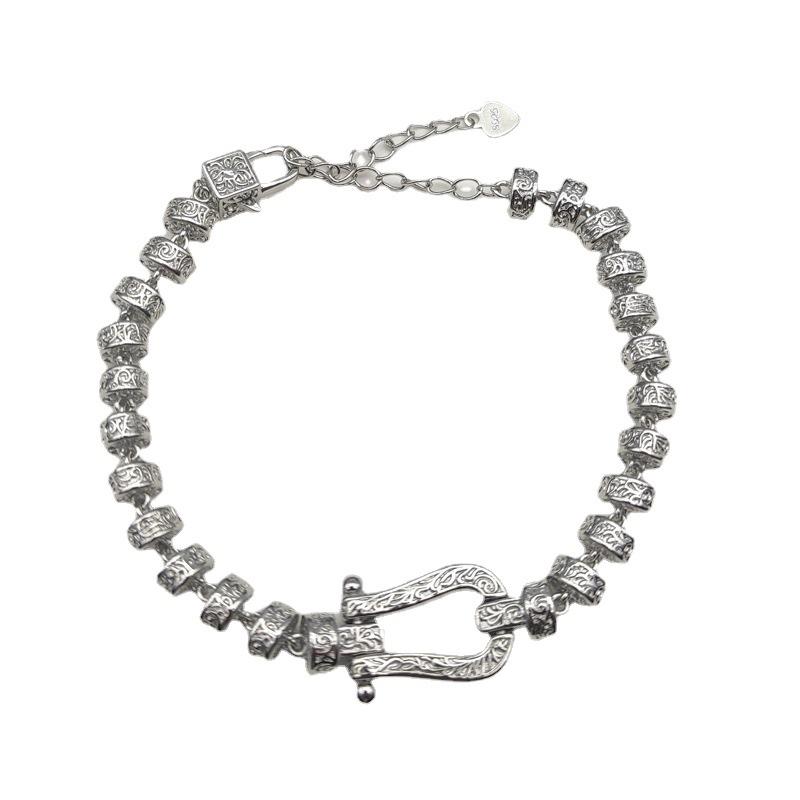 

Новый механический браслет в форме подковы, женский легкий роскошный модный темпераментный браслет с резьбой, расширенный браслет ручной работы 23cm серебряный