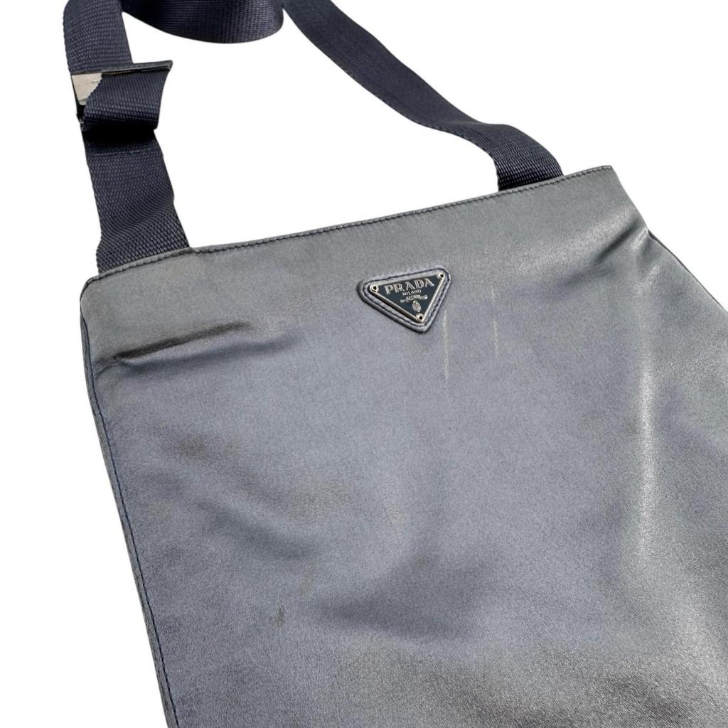 PRADA Triangle logo Silk satin Shoulder Bag Satin Light Gray Women Used