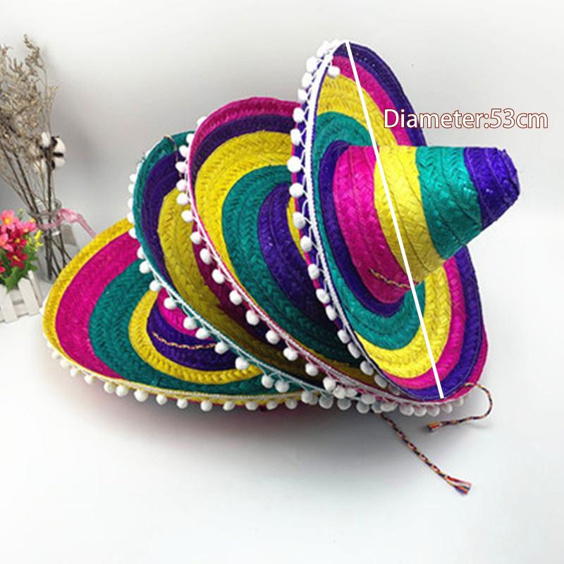 Halloween Cosplay Mexican Straw Hat Dress Up Hat Show Ball Colorful Straw Hat Wide Brim Carnival Party Hat Hawaiian Style