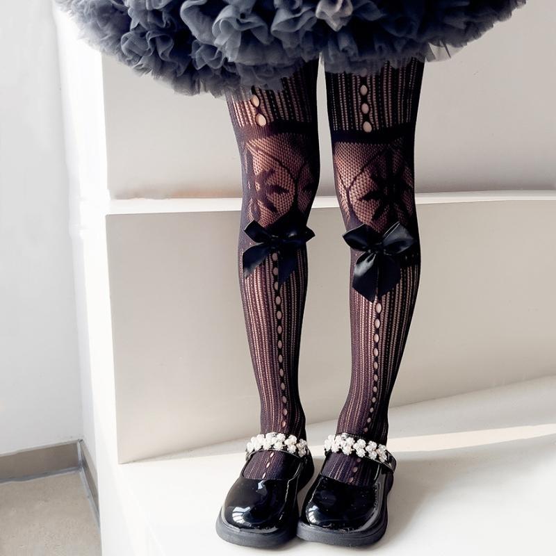 Kids Tight For Girls Solid Color Lace Bow Hollow Out Pantyhose For Children Cute Thin Breathable Legging Summer Sweet Stocking
