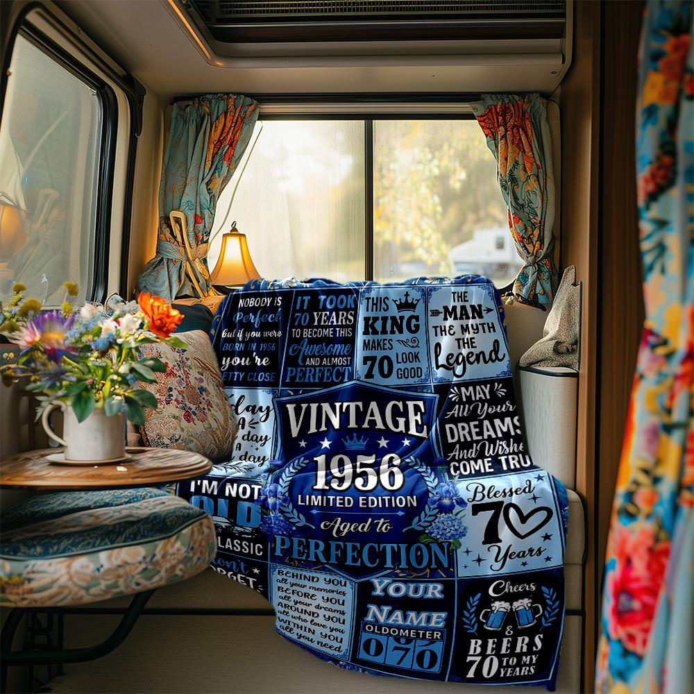 Happy 70Th Birthday In 1956 Throw Blanket Warmthful Decor For Sofa Couch Office Bed Picnics Allseason Use Playful Design Unique Gift For Family And