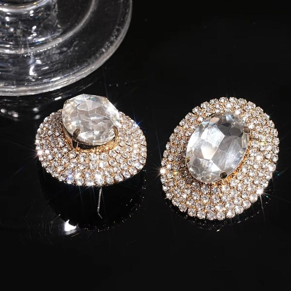 Elegant Oval Crystal Earrings Rhinestone Bling Oval Earrings Large Copper Copper Chain Earrings All Season Wear