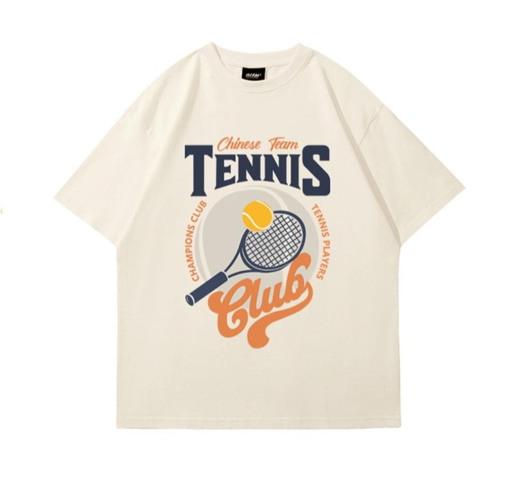 American high street retro shortsleeved Tshirt for Unisex summer urban tennis style pure cotton casual roundneck Unisexs shirt