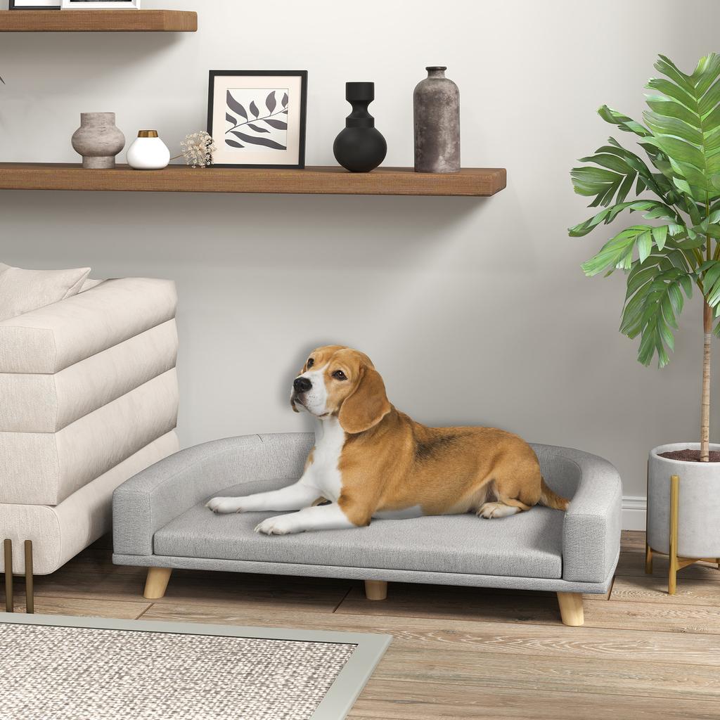 Dog Sofa for Large Dogs Up To 30 Kg, Padded, Pine Wood Legs, 98 X 67 X 25 Cm, Gray