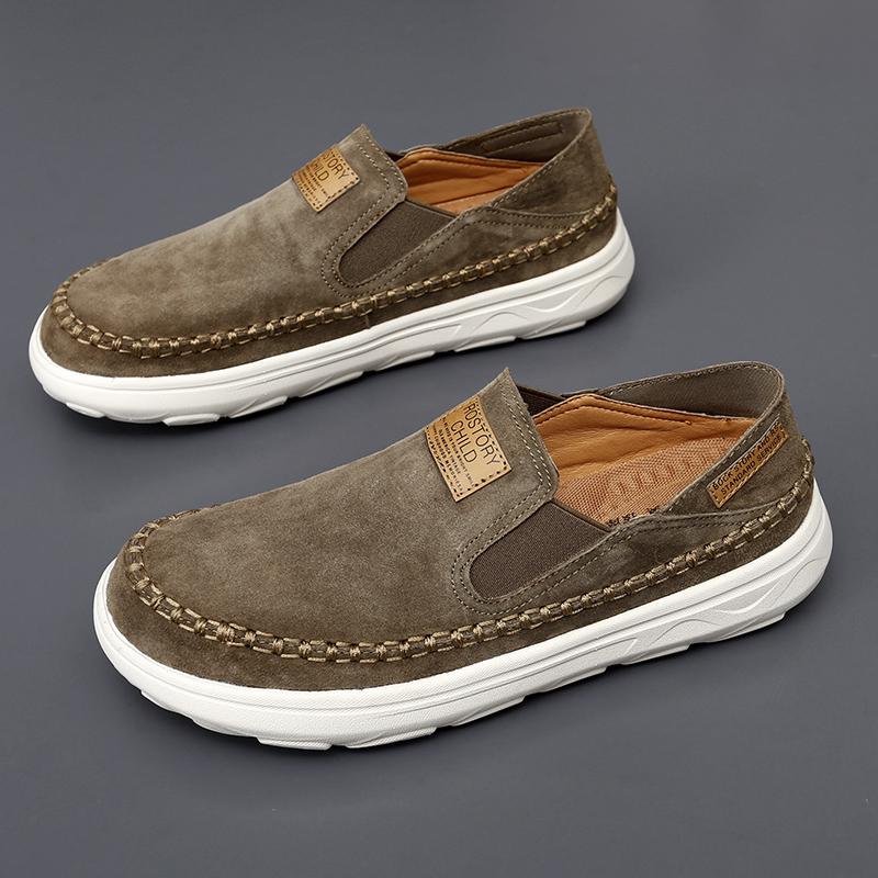 Fashion High Quality Men Walking Shoes Suede Leather Outdoor Shoes Light Colour Soft Bottom Loafers All-match Flats Slip on Driving Shoe