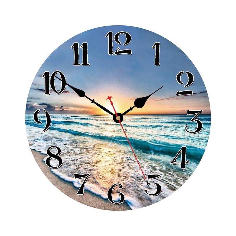 1pc Stylish And Silent Beach Blue Wall Clock For Your Kitchen Battery Not Included Home Decor Parts Accessories