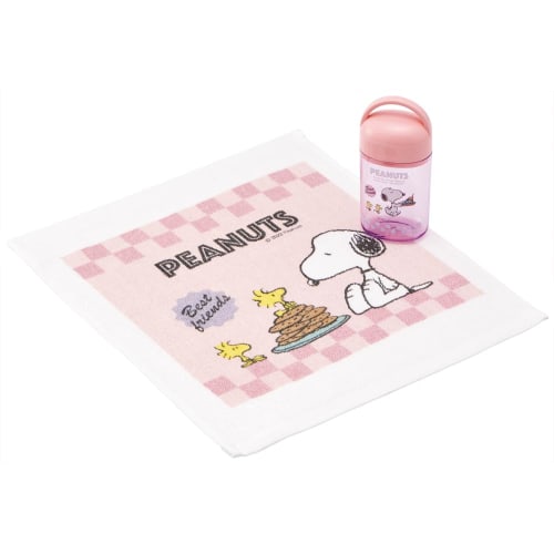 Skater Antibacterial Hand Towel Set with Case, Snoopy 80s Cafe Design, Made In Japan, 32 X 30.5 Cm (OA5AG-A)