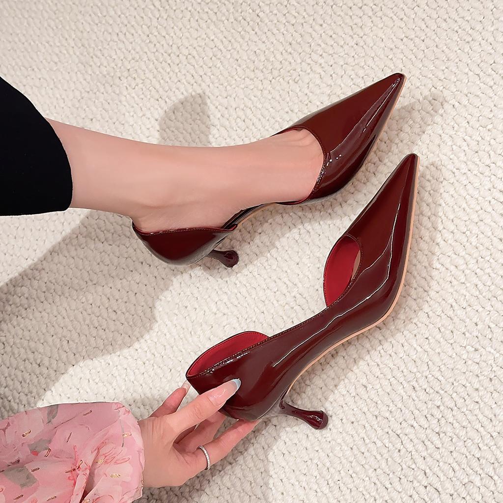 701-2 French Fashion Pointed High-heeled Single Shoes Women's New Simple Side Empty Shallow Mouth Stiletto Single Shoes Commuter Women's Shoes