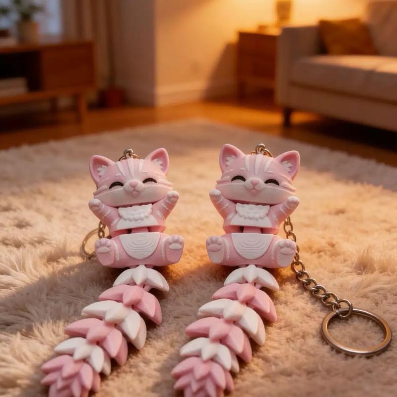 2Pcs 3D Articulated Fox Cat Keychain Movable Fidget Toy Animal Pendant for Bag Decoration Creative Gift for Friends
