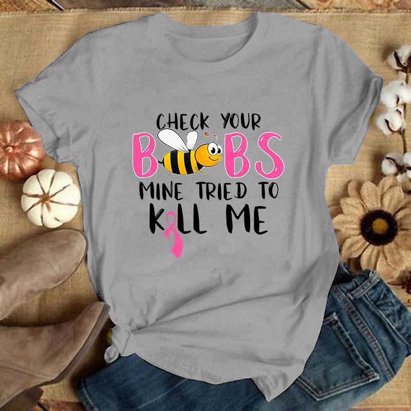 New Hot Breast Cancer Printed T-Shirts Women Girl Casual Loose Round Neck Creative Personalized T-Shirts