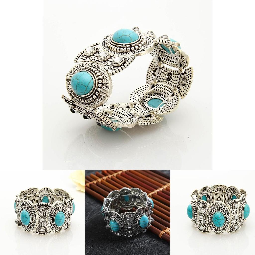 Vintage Bransoletki Turkusowe Zestaw Biżuterii z Geometrycznym Wzorem dla Kobiet