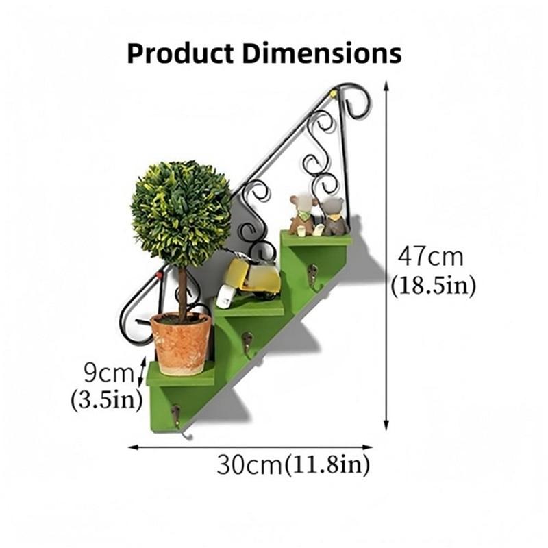 Wrought Iron Wall-Mounted Shelving Unit with Hooks