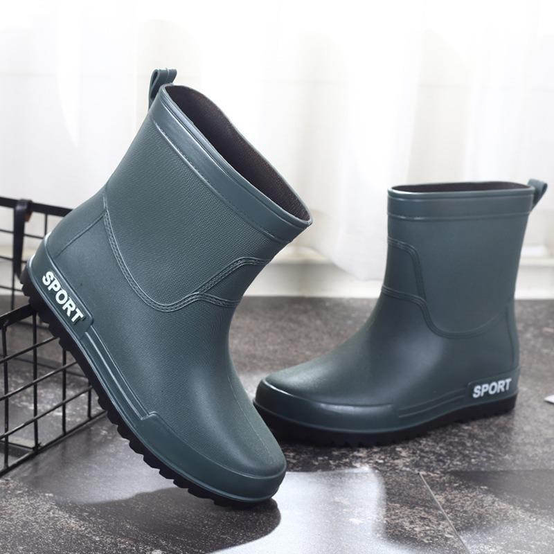 Fashion Men's Rain Shoes Medium Tube Rain Boots Non-slip Water Shoes Couple Velvet Rubber Shoes Kitchen Car Wash Fishing Work Shoes
