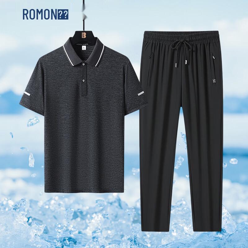 

ROMON Men s Ice Silk Two-Piece Casual Sportswear Set XL