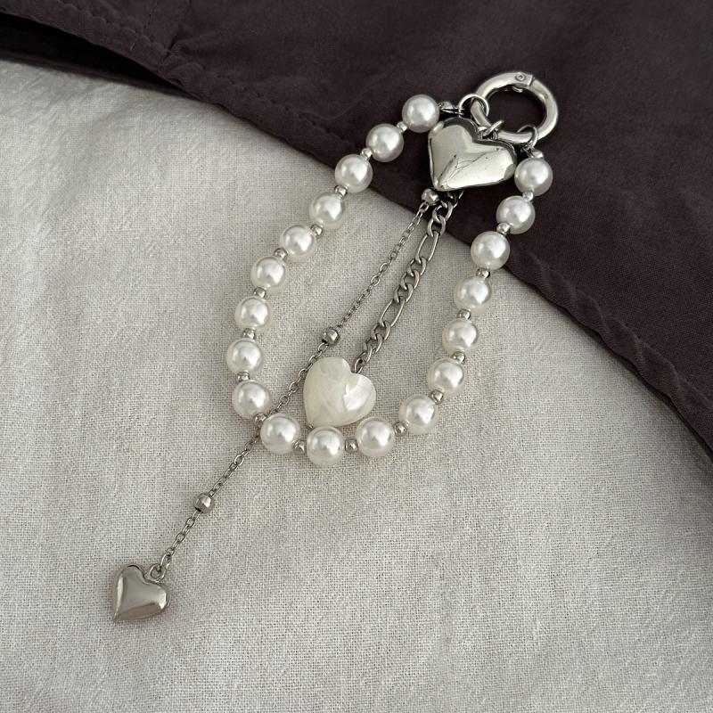 

Fashion Imitation Pearl Beadeds Chain Keychain Peach Heart Bead Bag Chain Pendant Jewelry Accessories Daily Wear Keychain Gifts A1